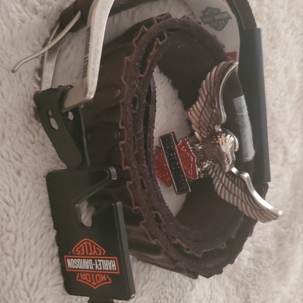 HARLEY-DAVIDSON NEW BLACK LEATHER BELT. SZ 32/34 NWT
